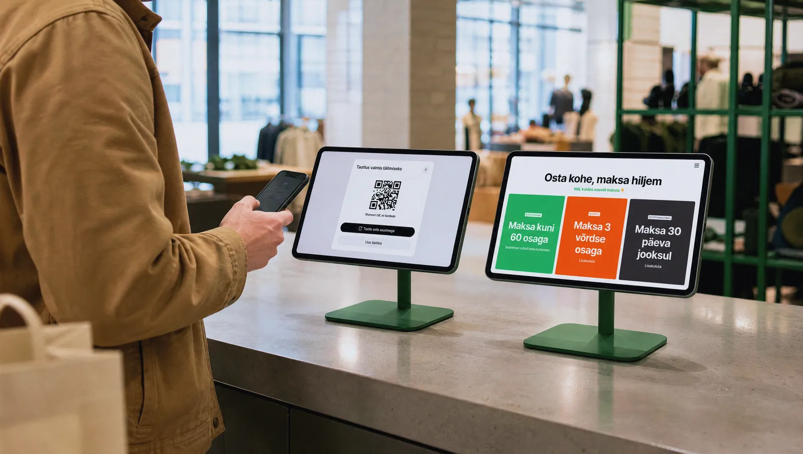 ESTO tablets and point-of-sale materials in a store